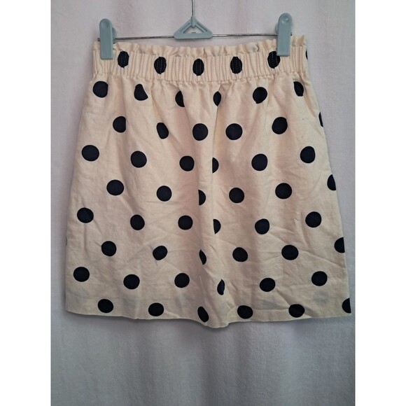 J. Crew Polka Dot Pull On Skirt Elastic Waist Linen Blend Cream Black Size 00 - Picture 4 of 10